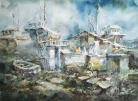 Abdul Hayee, 22 x 30 inch, Watercolor on Paper, Seascape Painting, AC-AHY-046